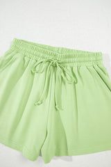 Meadow Mist Green Solid Loose V Neck Half Sleeve Tee and Shorts Short Sets JT's Designer Fashion