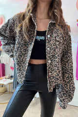 Dark Khaki Leopard Print Corduroy Irregular Hem Buttoned Jacket Jackets JT's Designer Fashion