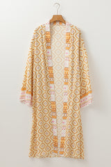Yellow Bohemian Geometric Printed Loose Sleeve Long Kimono Kimonos JT's Designer Fashion