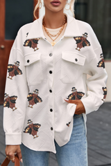 Beige Sequin Turkey Patched Graphic Flap Pocket Textured Shacket Jackets JT's Designer Fashion