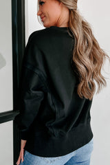 Black Exposed Seam Drop Shoulder Round Neck Sweatshirt with Slits Sweatshirts & Hoodies JT's Designer Fashion