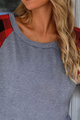 Fiery Red Plaid Raglan Long Sleeve Top Long Sleeve Tops JT's Designer Fashion