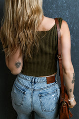Jungle Green Wide Rib Knit Square Neck Sweater Vest Sweaters & Cardigans JT's Designer Fashion