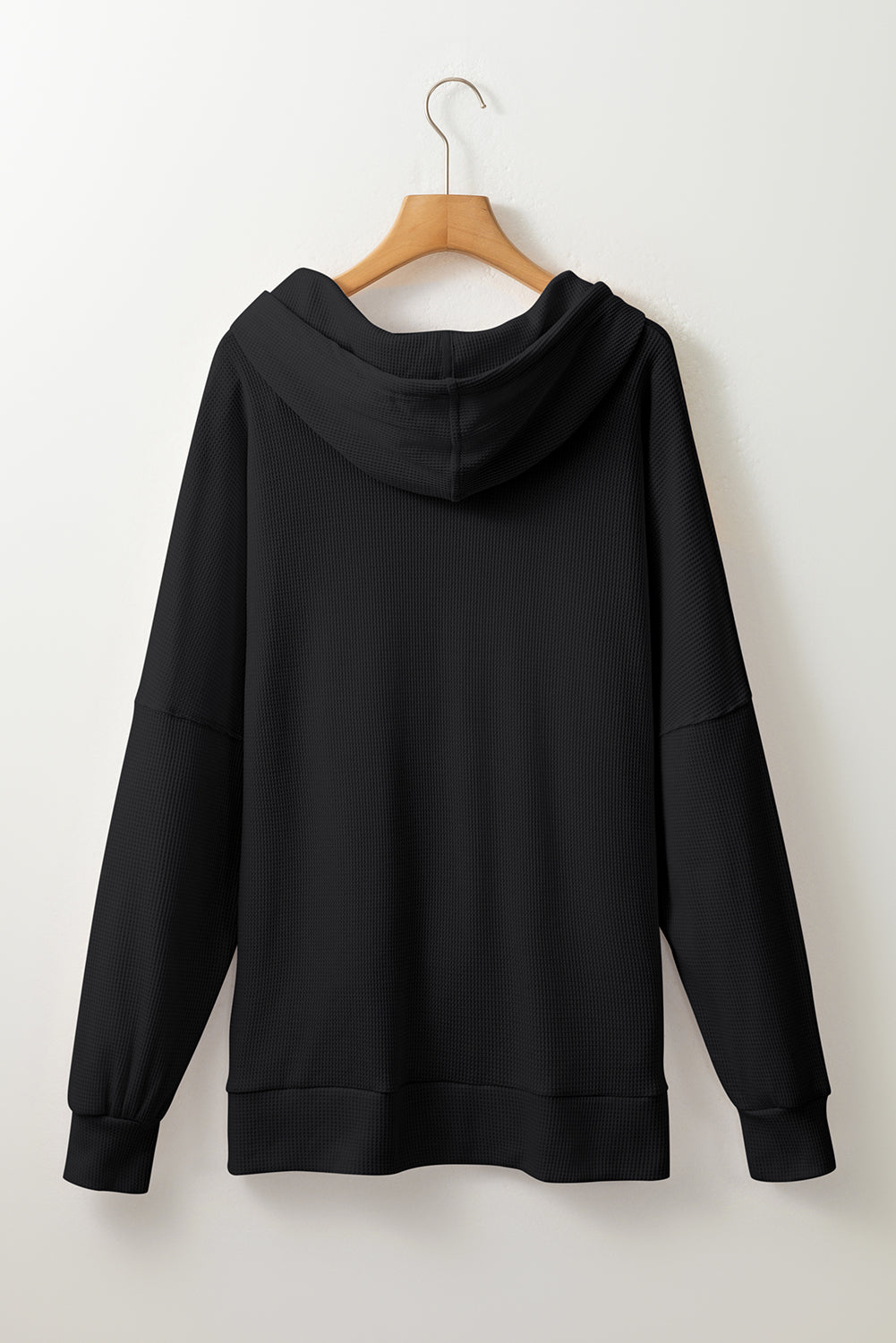 Black Waffle Knit Fleece Lined High Low Oversized Hoodie Sweatshirts & Hoodies JT's Designer Fashion