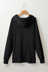Black Waffle Knit Fleece Lined High Low Oversized Hoodie Sweatshirts & Hoodies JT's Designer Fashion