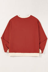 Red Clay Color Block Patch Drop Shoulder Oversized Sweatshirt Sweatshirts & Hoodies JT's Designer Fashion
