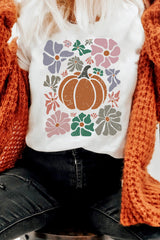 White Flower Pumpkin Distressed Graphic T Shirt Graphic Tees JT's Designer Fashion