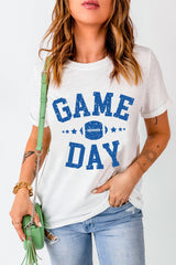 White GAME DAY Rugby Football Graphic Crewneck T Shirt Graphic Tees JT's Designer Fashion