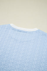Beau Blue Contrast Trim Textured Crewneck Tee and Pocketed Skirt Set Two Piece Dresses JT's Designer Fashion