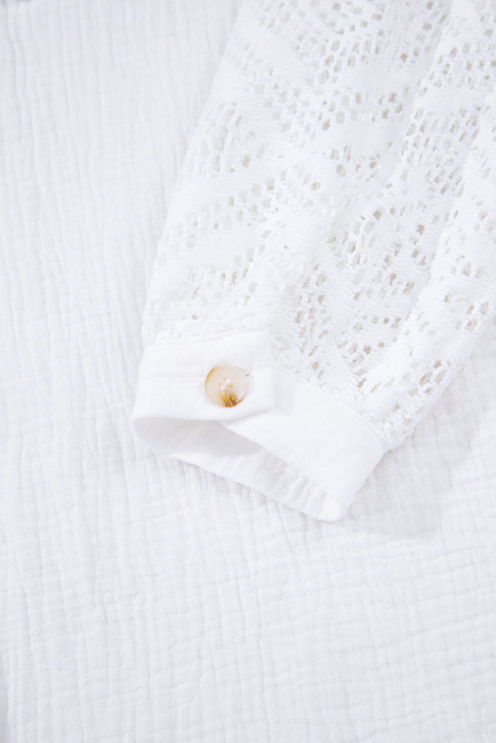 White Cotton Gauze Lace Patchwork Long Sleeve Shirt Blouses & Shirts JT's Designer Fashion