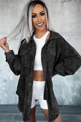 Black Vintage Distressed Mineral Wash Oversized Shacket Jackets JT's Designer Fashion