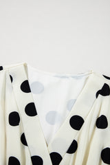 Beige Polka Dot Printed Surplice V Neck Puff Sleeve Mini Dress Mini Dresses JT's Designer Fashion