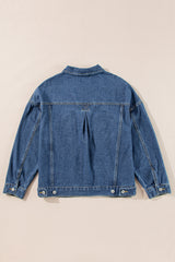 Dark Blue Washed Oversize Pocketed Denim Jacket Denim Jackets JT's Designer Fashion