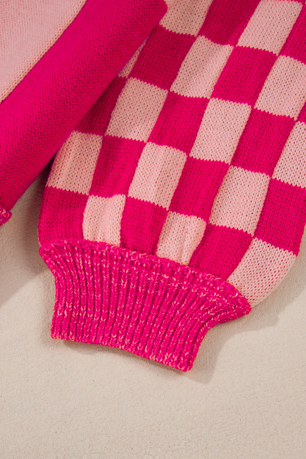 Rose Red Mixed Checkered Pattern Drop Shoulder Loose Sweater Sweaters JT's Designer Fashion