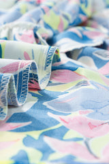 Sky Blue Floral Printed V Notched Ric Rac Flutter Sleeve Dress Floral Dresses JT's Designer Fashion