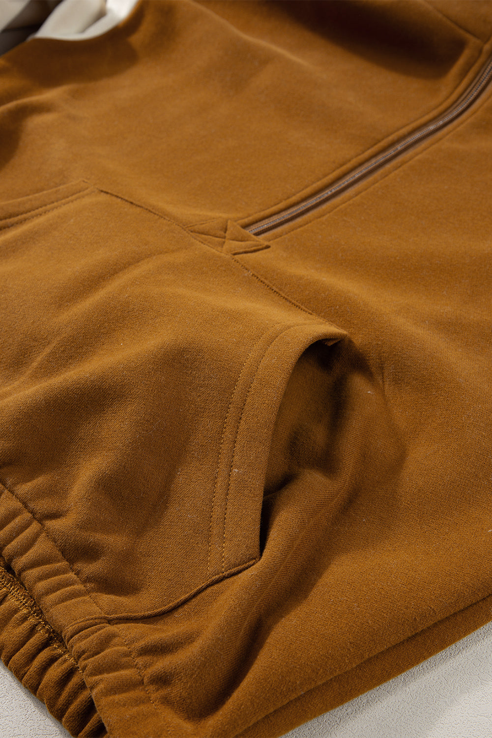 Chestnut Color Block Half Zip Kangaroo Pocketed Hoodie Sweatshirts & Hoodies JT's Designer Fashion