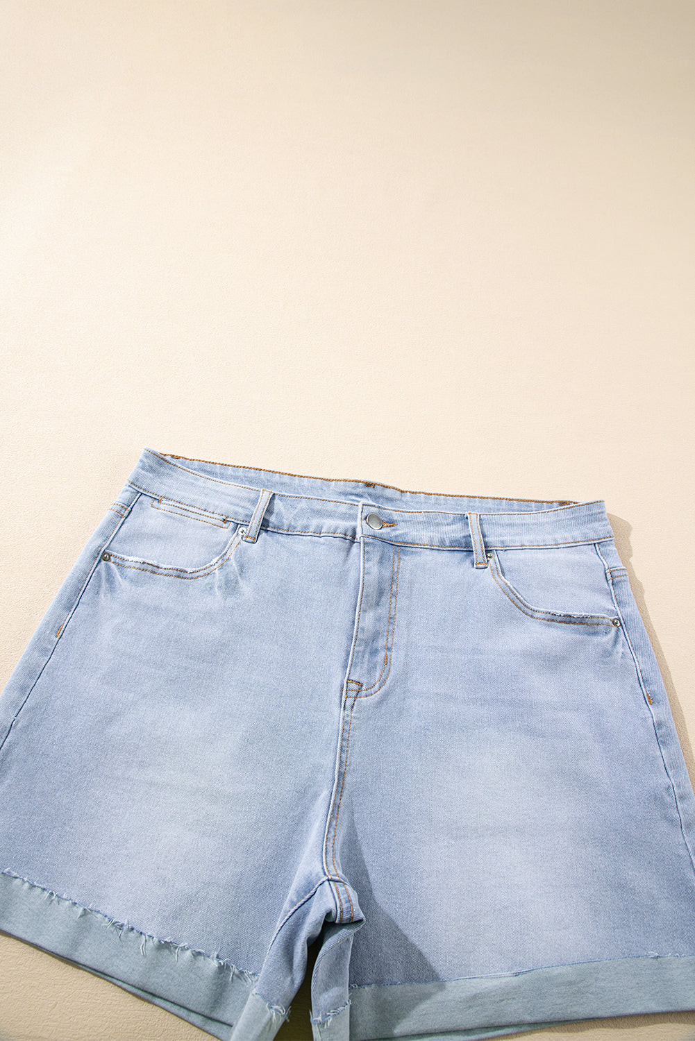 Beau Blue Folded Edge High Waist Plus Size Denim Shorts Plus Size Bottoms JT's Designer Fashion