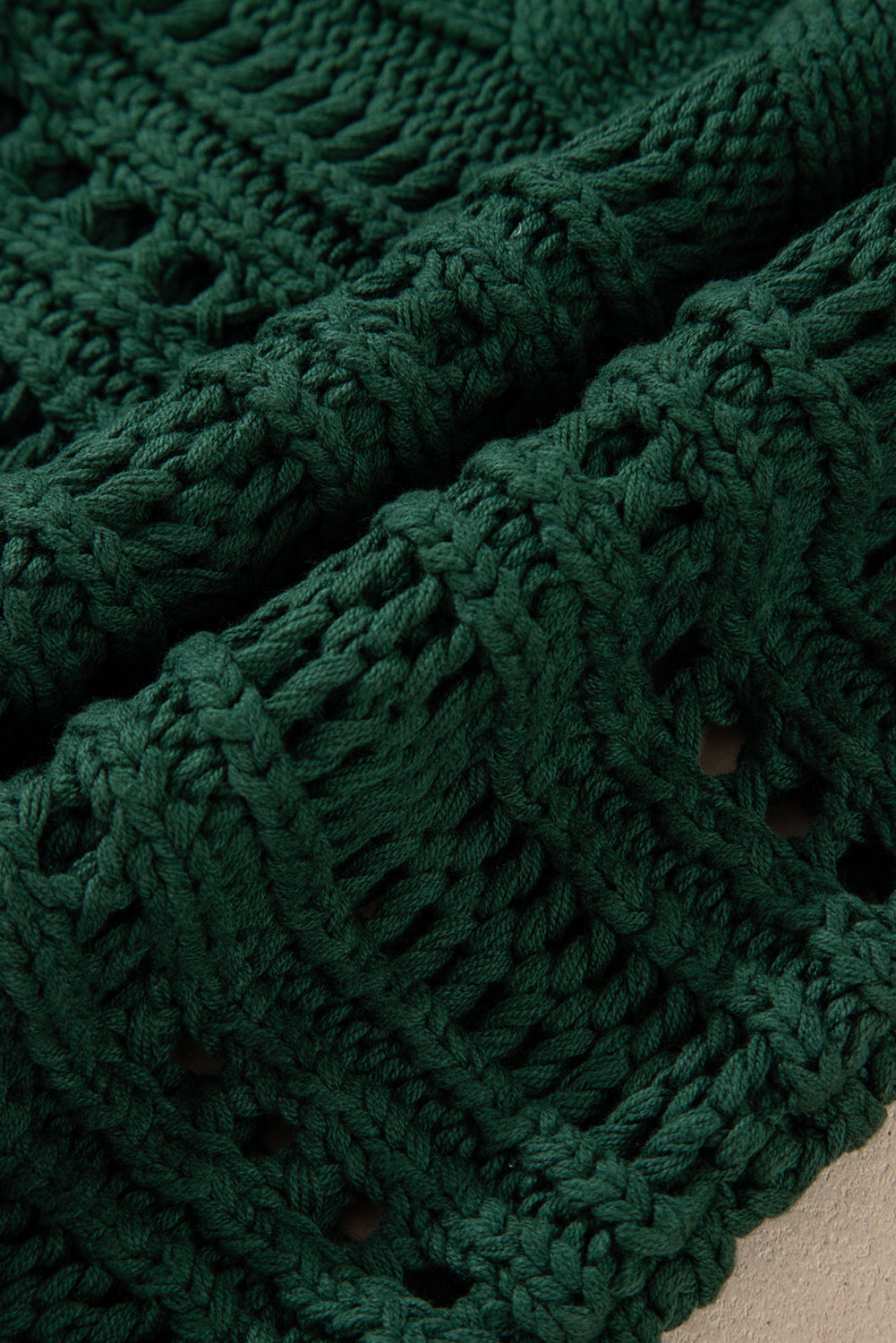 Blackish Green Hollow-out Cable Knit Cropped Sweater Sweaters JT's Designer Fashion