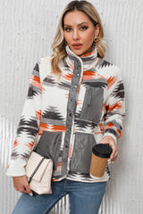 Multicolour Aztec Fleece Patchwork Snap Button Jacket Jackets JT's Designer Fashion