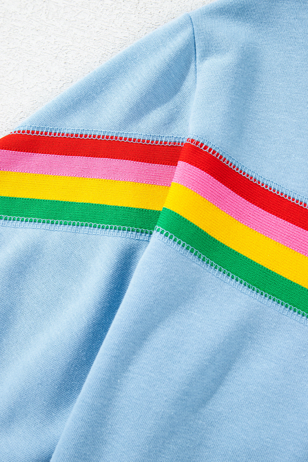 Sky Blue Rainbow Colorblock Collared Short Sleeve Top 2 Piece Shorts Set Short Sets JT's Designer Fashion