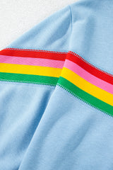 Sky Blue Rainbow Colorblock Collared Short Sleeve Top 2 Piece Shorts Set Short Sets JT's Designer Fashion