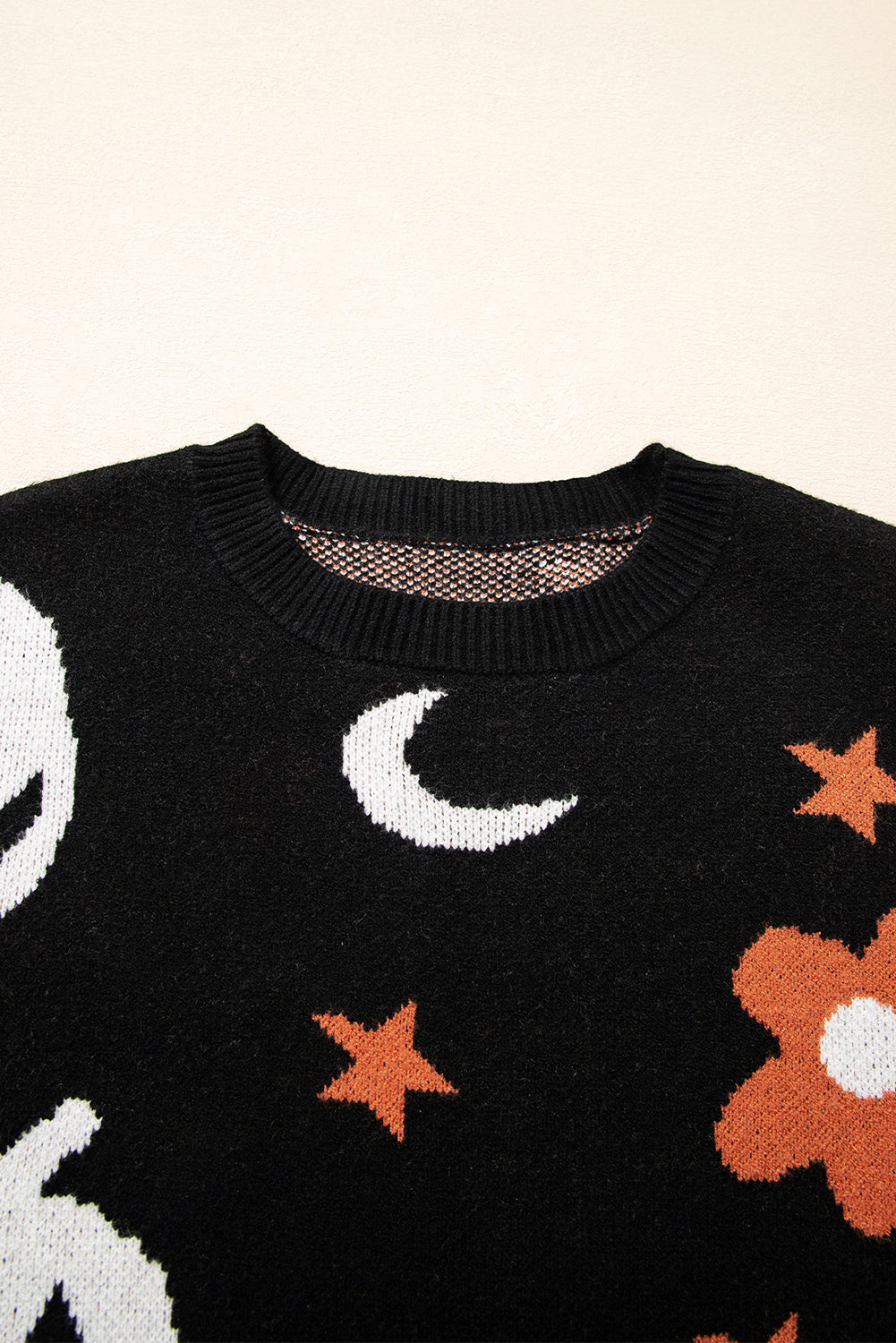 Black Halloween Mythical Night Pattern Drop Shoulder Sweater Sweaters JT's Designer Fashion