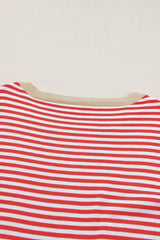 Fiery Red Contrast Trimmed Striped Drop Shoulder Sweater Sweaters JT's Designer Fashion