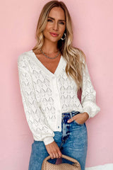 White Lightweight Buttoned Front Crochet Cardigan Cardigans JT's Designer Fashion
