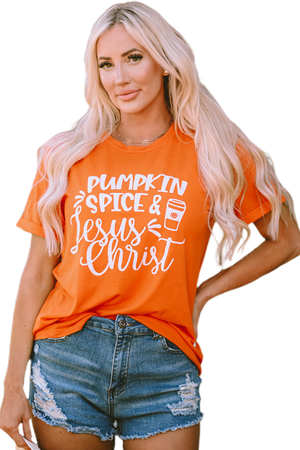 Orange PUMPKIN SPICE & Jesus Christ Graphic T-shirt Graphic Tees JT's Designer Fashion