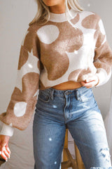 Khaki Big Flower Pattern Drop Shoulder Sweater Sweaters JT's Designer Fashion