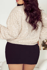 Apricot Sequin Zip up Round Neck Long Sleeve Jacket Jackets JT's Designer Fashion