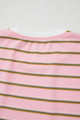 Pink Stripe Wide Short Sleeve Tee and Short Set Short Sets JT's Designer Fashion