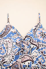 Blue Paisley Print Twist Detail Smocked Back Spaghetti Straps Long Dress Maxi Dresses JT's Designer Fashion