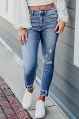 Light Blue Distressed Frayed Ankle Skinny Jeans Light Blue 66%Cotton+27%Polyester+6%Lyocell+1%Elastane Jeans JT's Designer Fashion