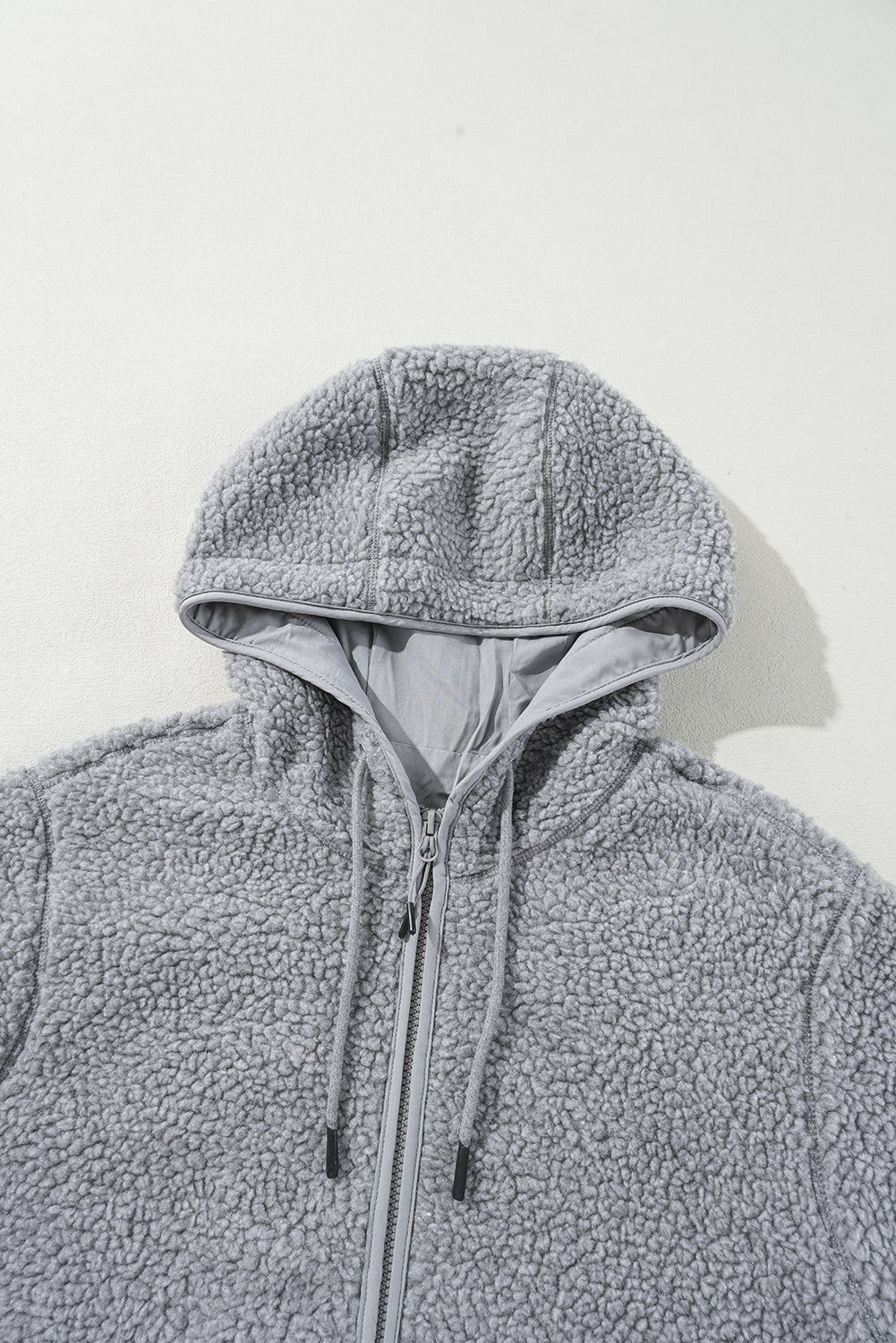 Medium Grey Fleece Zip Up Drawstring Hooded Pocketed Jacket Jackets JT's Designer Fashion