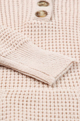 Apricot Waffle Knit Buttons Hooded Sweater with Pocket Sweaters & Cardigans JT's Designer Fashion