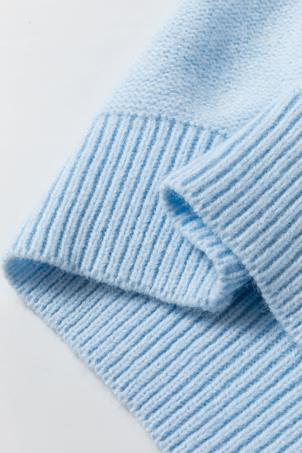 Light Blue Knitted Flower Pattern Ribbed Edge Sweater Sweaters JT's Designer Fashion