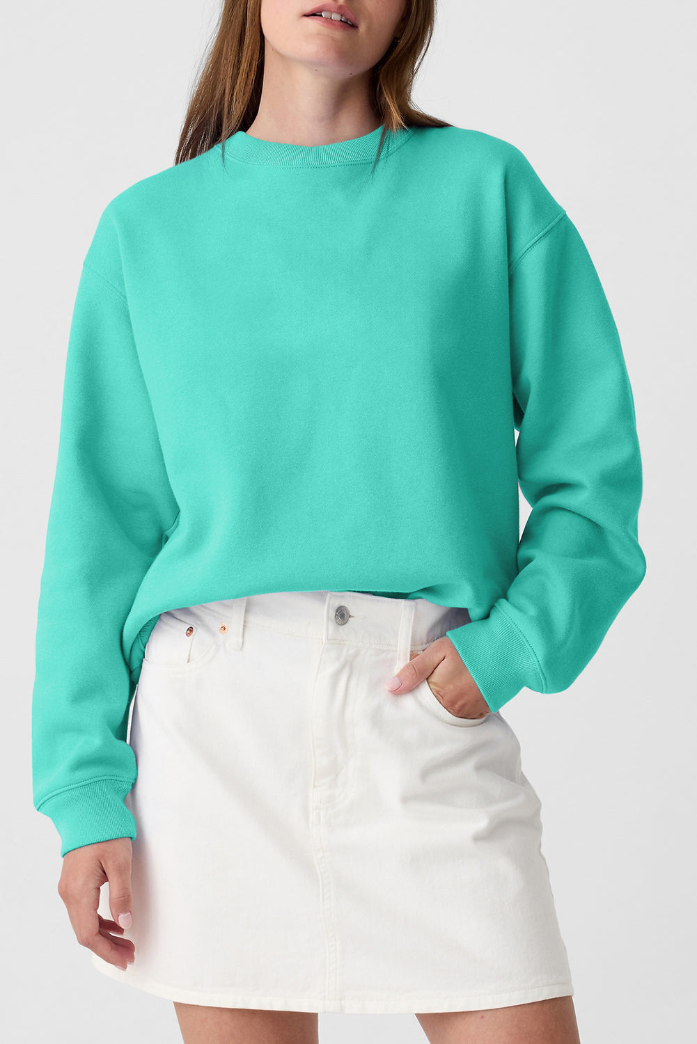 Aruba Blue Solid Fleece Lined Drop Shoulder Terry Sweatshirt Sweatshirts & Hoodies JT's Designer Fashion