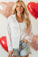 White Love Heart Print Drop Shoulder Puff Sleeve Shirt Blouses & Shirts JT's Designer Fashion