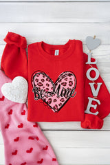 Red Be mine Leopard Heart Printed Valentines Sweatshirt Graphic Sweatshirts JT's Designer Fashion