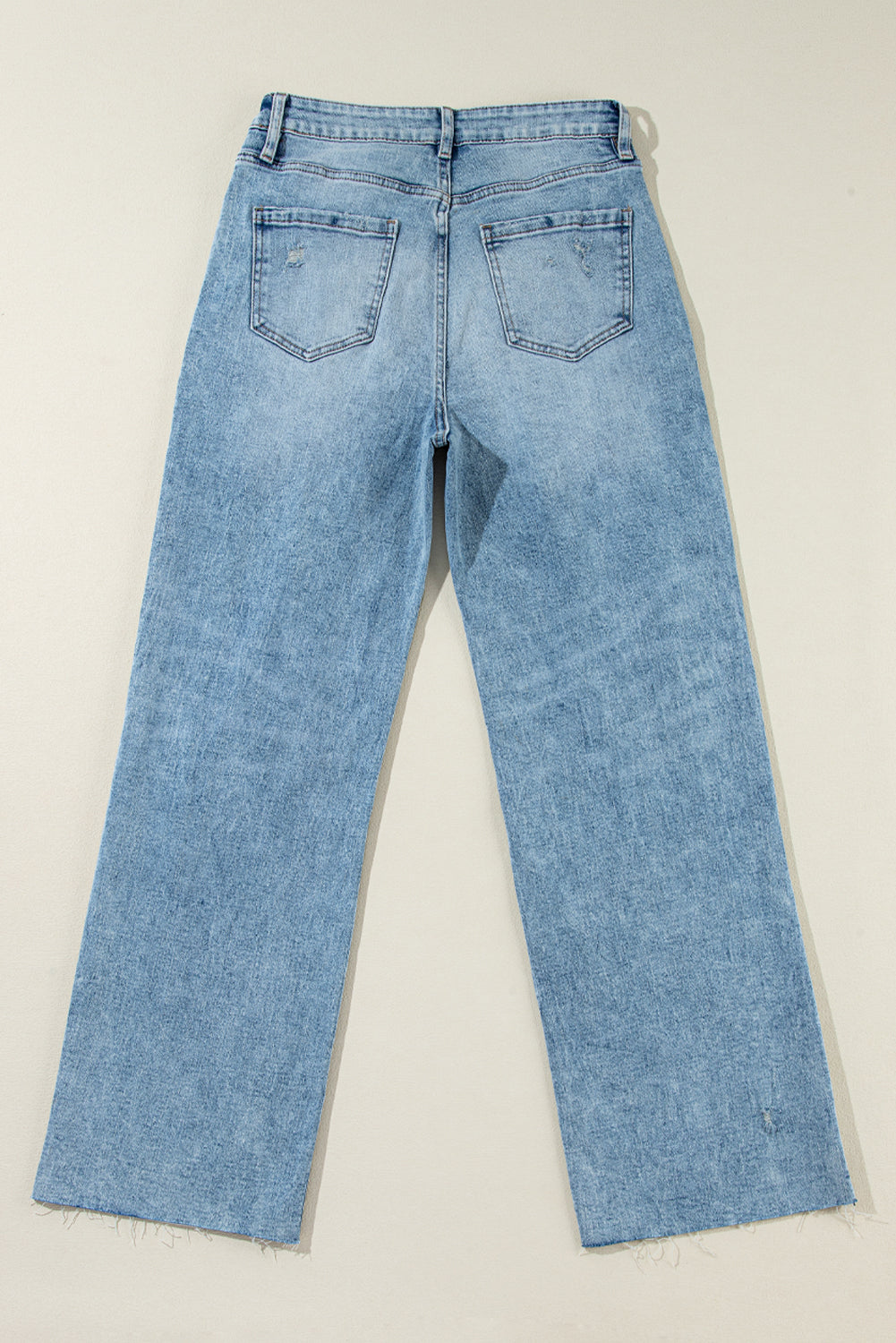 Light Blue Distressed Ripped Raw Hem Straight Jeans Jeans JT's Designer Fashion