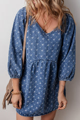 Ashleigh Blue Textured Open Back Loose Fit Denim Dress Mini Dresses JT's Designer Fashion