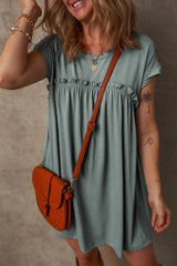 Mist Green Frilled Gathered Seam Round Neck T Shirt Dress T Shirt Dresses JT's Designer Fashion