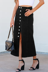 Black Button Fly Side Split High Waist Denim Midi Skirt Skirts & Petticoat JT's Designer Fashion