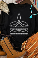 Black Western Pattern Print Round Neck Pullover Sweatshirt Graphic Sweatshirts JT's Designer Fashion