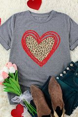 Gray Sequin Leopard Heart Graphic T-shirt Graphic Tees JT's Designer Fashion