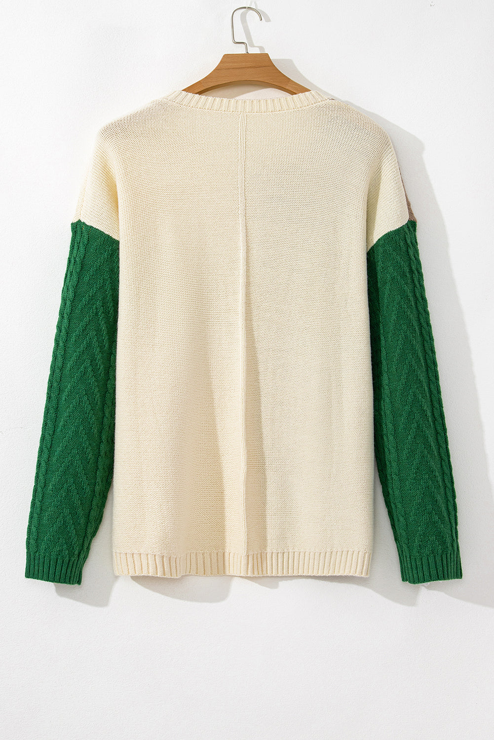 Mist Green Plus Size Cable Knit Color Block Drop Shoulder Sweater Plus Size Sweaters & Cardigans JT's Designer Fashion