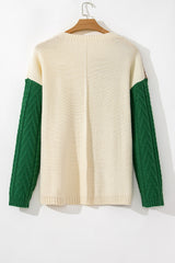 Mist Green Plus Size Cable Knit Color Block Drop Shoulder Sweater Plus Size Sweaters & Cardigans JT's Designer Fashion