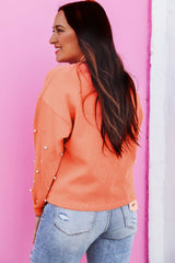 Blossom Pearled Sleeves Drop Shoulder Round Neck Pullover Sweatshirt Sweatshirts & Hoodies JT's Designer Fashion