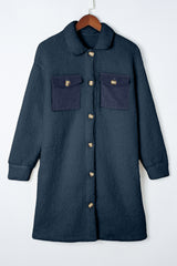 Blue Contrast Flap Pocket Single Breasted Teddy Coat Coats JT's Designer Fashion